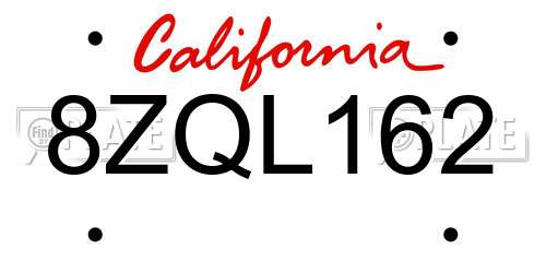 8ZQL162 California License Plate