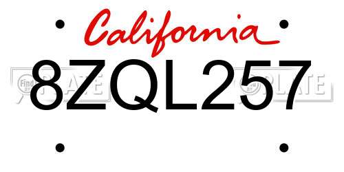 8ZQL257 California License Plate