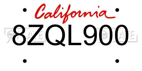 8ZQL900 California License Plate