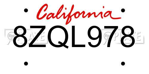 8ZQL978 California License Plate