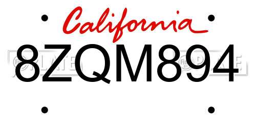 8ZQM894 California License Plate