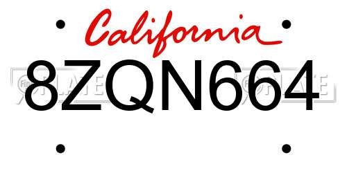 8ZQN664 California License Plate