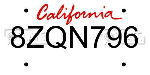 8ZQN796 California License Plate