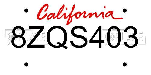 8ZQS403 California License Plate