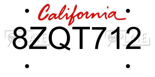 8ZQT712 California License Plate
