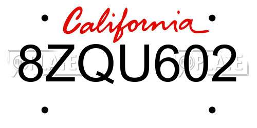 8ZQU602 California License Plate