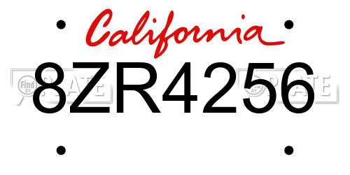 8ZR4256 California License Plate