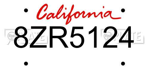 8ZR5124 California License Plate