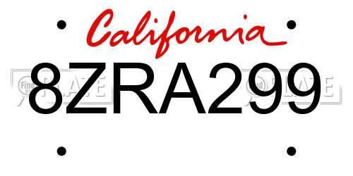 8ZRA299 California License Plate