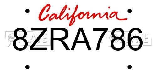 8ZRA786 California License Plate