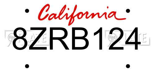 8ZRB124 California License Plate