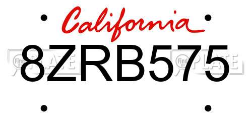 8ZRB575 California License Plate