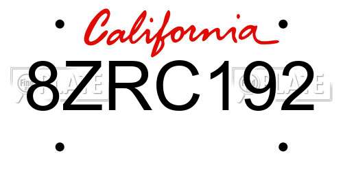 8ZRC192 California License Plate