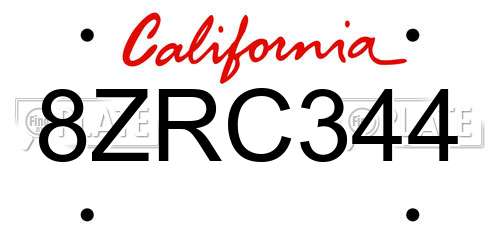 8ZRC344 California License Plate