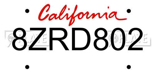 8ZRD802 California License Plate