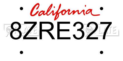 8ZRE327 California License Plate