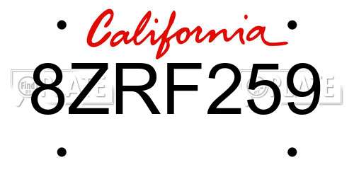 8ZRF259 California License Plate
