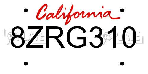 8ZRG310 California License Plate