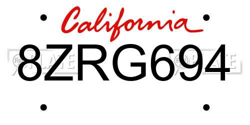 8ZRG694 California License Plate