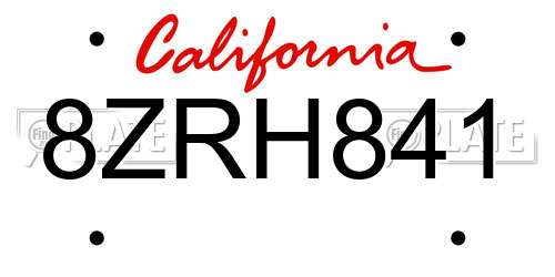 8ZRH841 California License Plate