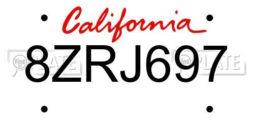 8ZRJ697 California License Plate