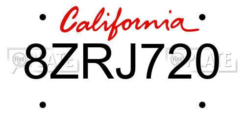 8ZRJ720 California License Plate