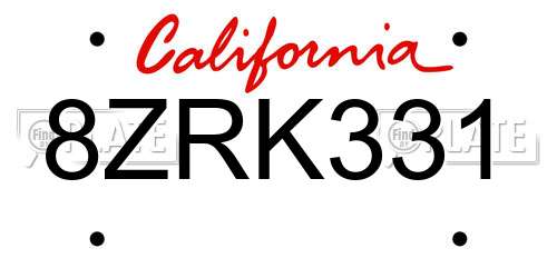 8ZRK331 California License Plate