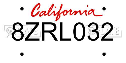 8ZRL032 California License Plate