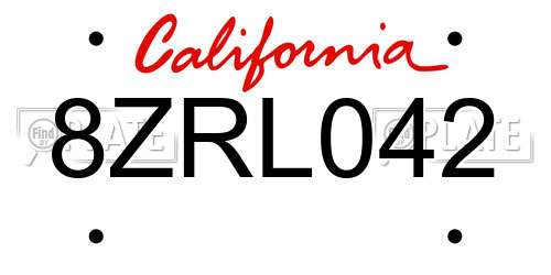 8ZRL042 California License Plate
