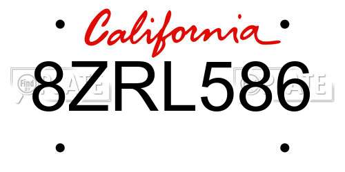 8ZRL586 California License Plate