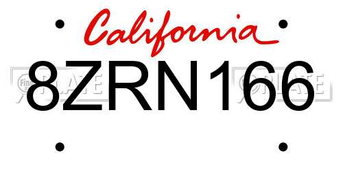 8ZRN166 California License Plate