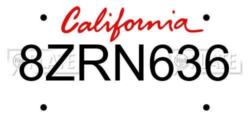 8ZRN636 California License Plate