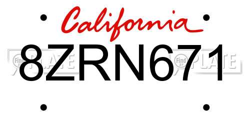 8ZRN671 California License Plate