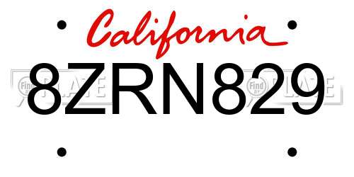 8ZRN829 California License Plate