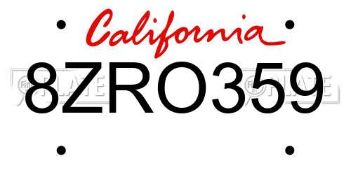 8ZRO359 California License Plate