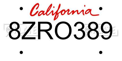 8ZRO389 California License Plate
