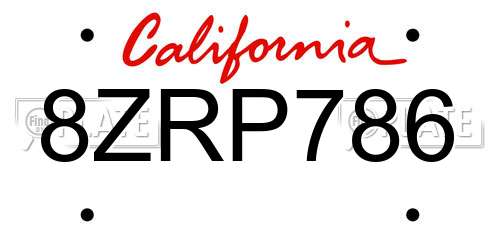 8ZRP786 California License Plate