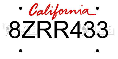 8ZRR433 California License Plate