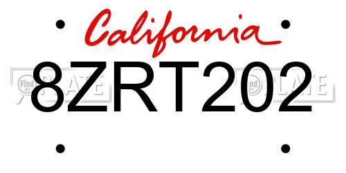 8ZRT202 California License Plate