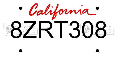8ZRT308 California License Plate