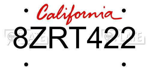 8ZRT422 California License Plate