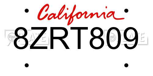 8ZRT809 California License Plate