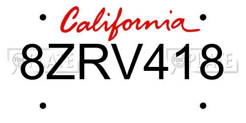 8ZRV418 California License Plate