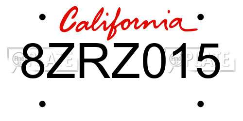 8ZRZ015 California License Plate