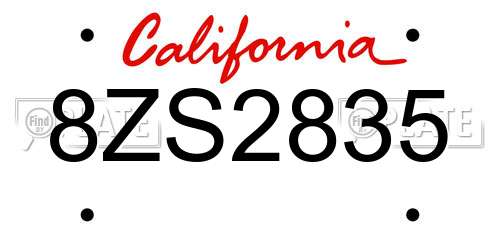 8ZS2835 California License Plate