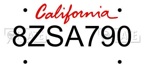 8ZSA790 California License Plate