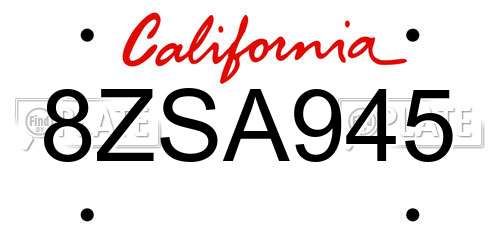 8ZSA945 California License Plate