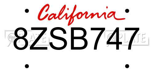 8ZSB747 California License Plate