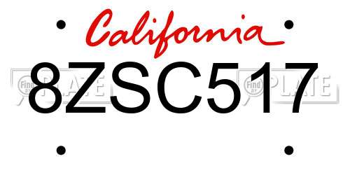 8ZSC517 California License Plate