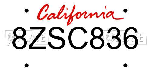 8ZSC836 California License Plate